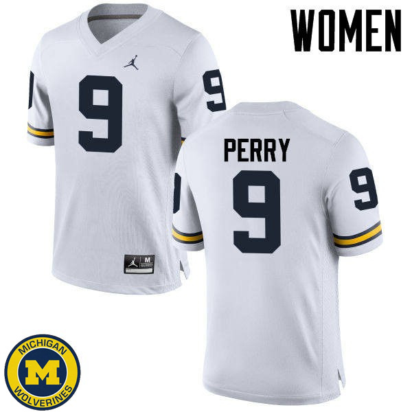 Womens Michigan Wolverines #9 Grant Perry White College Game Jersey